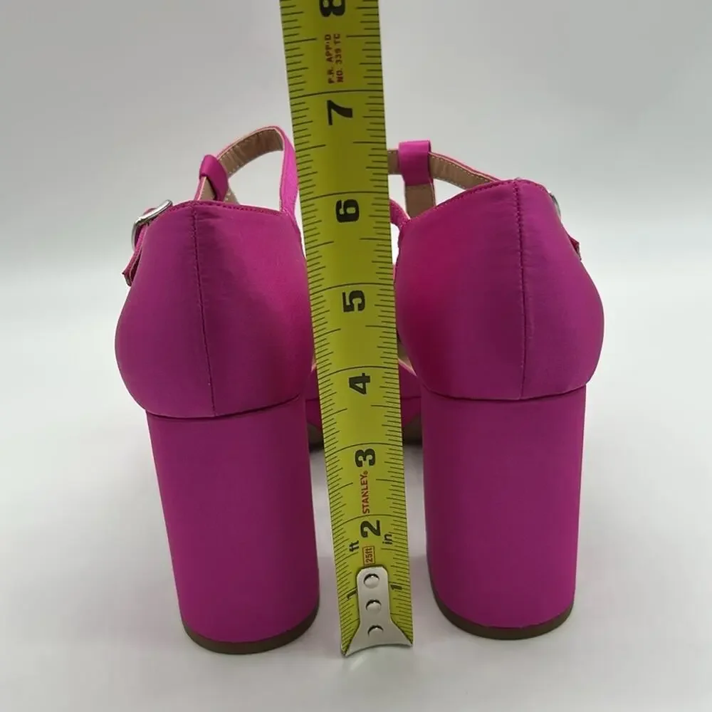 POP Westerly Hot Pink T-Strap Platform Chunky Heels Size 7.5 New With Box